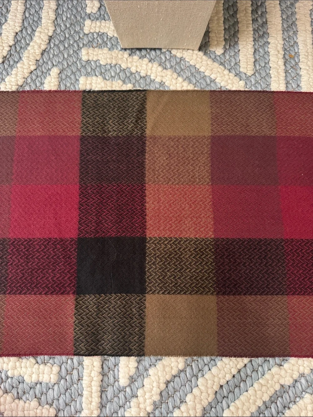 Vintage 100% Cashmere Scarf Made in Scotland Plaid Burgundy Brown Fringe Unisex